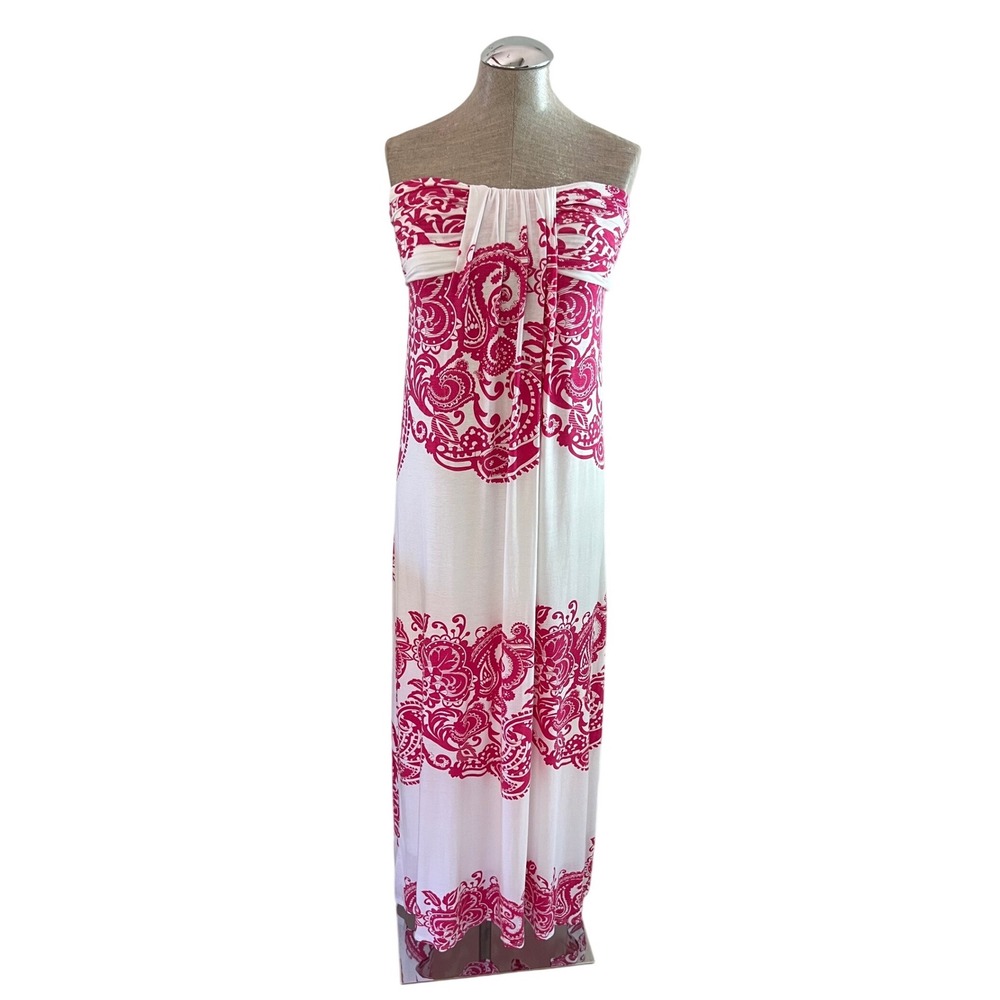 Rubber Ducky Productions Pink White Paisley Strapless Maxi Dress 501032 Small